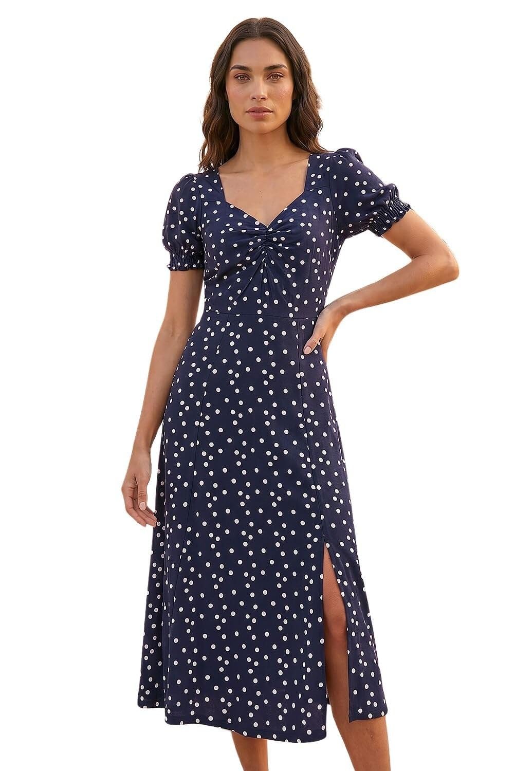 Roman Women's Fit & Flare Dress - Sweetheart Neckline - Ruched Bodice - Midi Length - Navy - Size 10