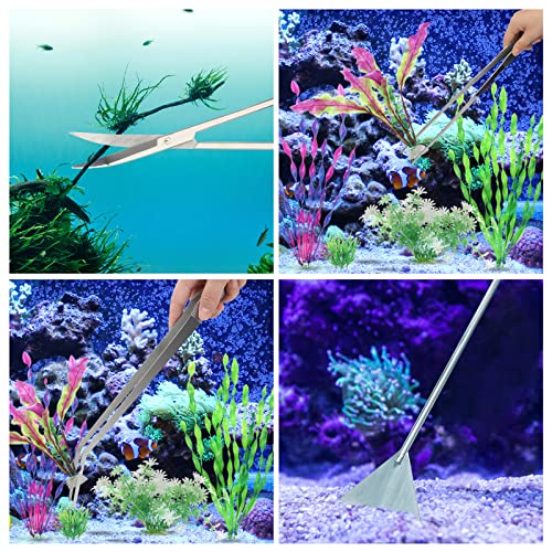 Liveek Aquarium Aquascape Tools Kit 15In, 4 In 1 Anti-Rust Aquatic Plant Aquascaping Tool Stainless Steel Silver Tweezers Scissor Spatula For Aquarium Tank Clean Fish Tank Aquascape Tool Set(Silver) #TOP6