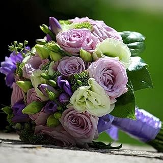 Bunches Direct Shades of Purple Bridal Bouquet Roses Freesia Lisianthus Salal Pearl Pins 10 Inch Wide