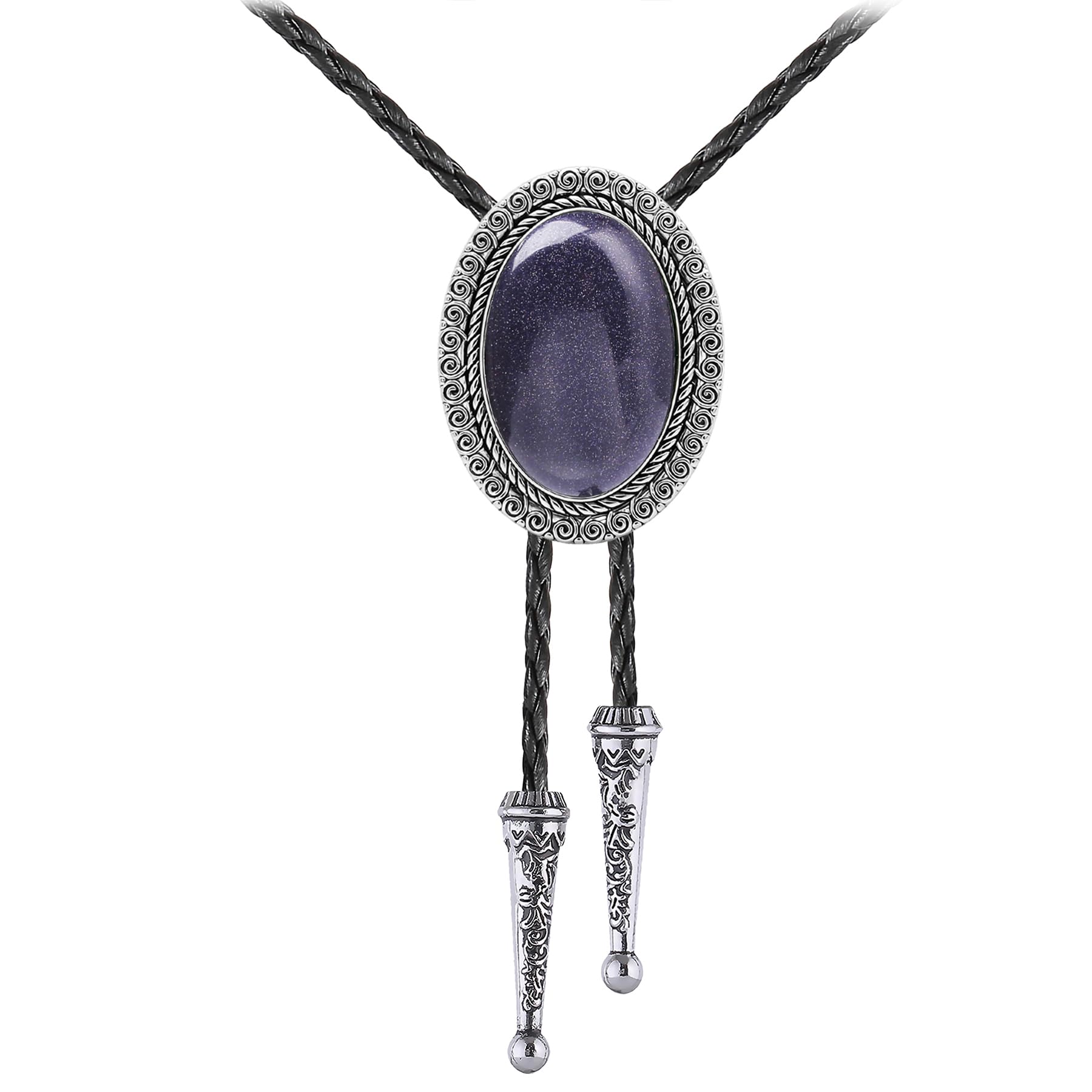 Jeilwiy Bolo Tie for Men Real Stone Westwern Cowboy Ties Silver Bolos Women Leather Necktie Gift for Birthday Christmas