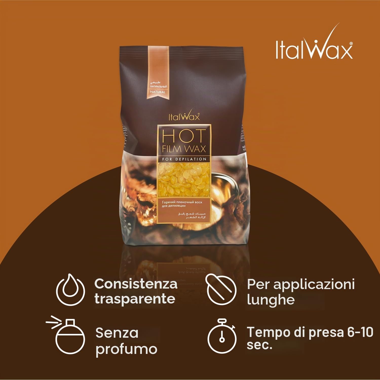 Italwax Cera a caldo naturale in granuli per depilazione professionale, 1 kg, Cera a caldo in granuli. Utilizzabile a bassa temperatura, molto morbida, Adatta per la zona bikini, gambe, braccia e viso