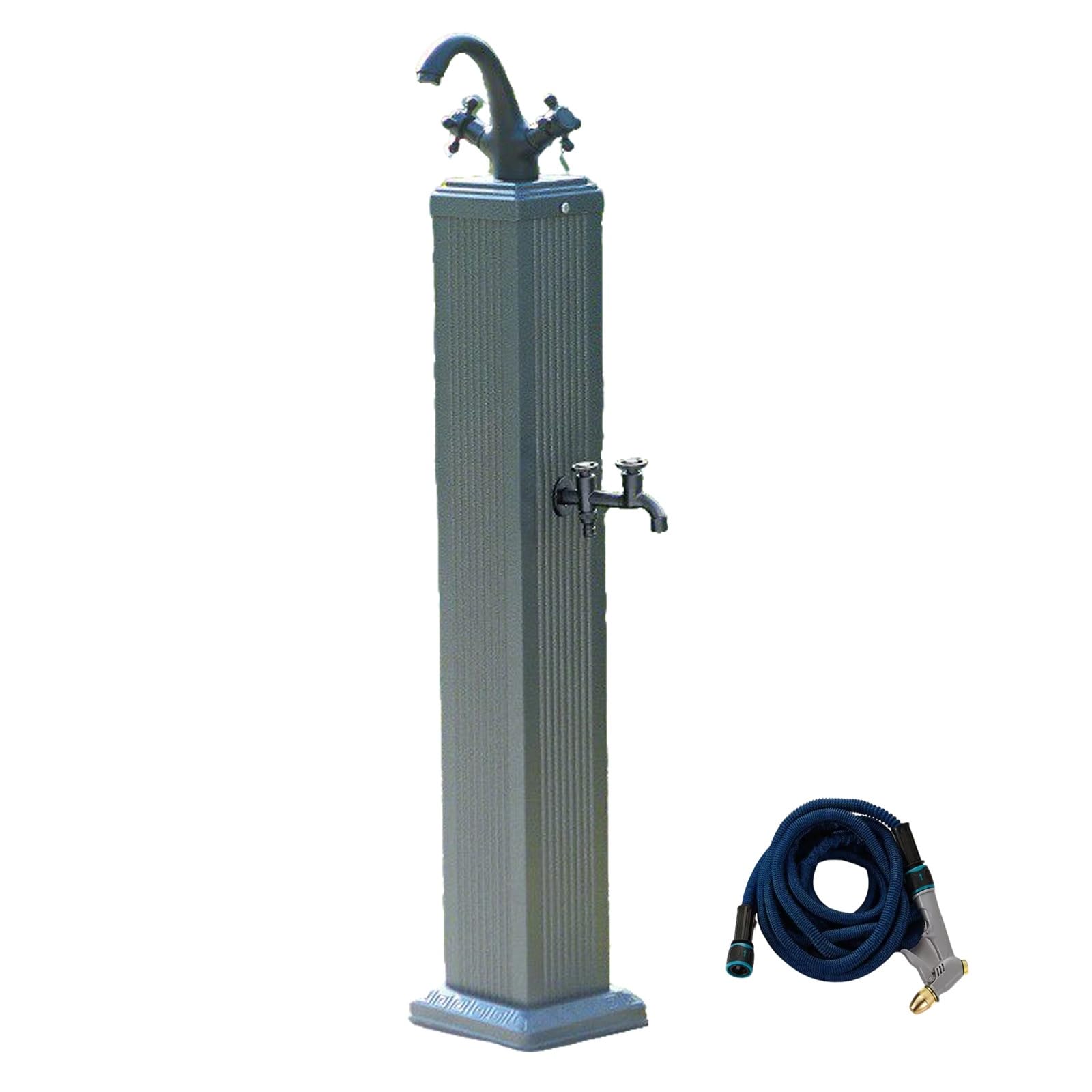 Wtjdccy Grey Freestanding Garden Water Column, Cold And Hot Water Yard Hydrant With Faucet And Spray Gun, Aluminum Outdoor Water Faucet For Washing And Irrigation(Grey)