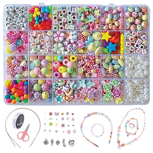 SANDNO Missangas para fazer pulseiras, contas para pulseiras, missangas 10 mm 600 peças - kit para fazer pulseiras, fazer pulseiras, colares com contas coloridas - jóias criativas para crianças