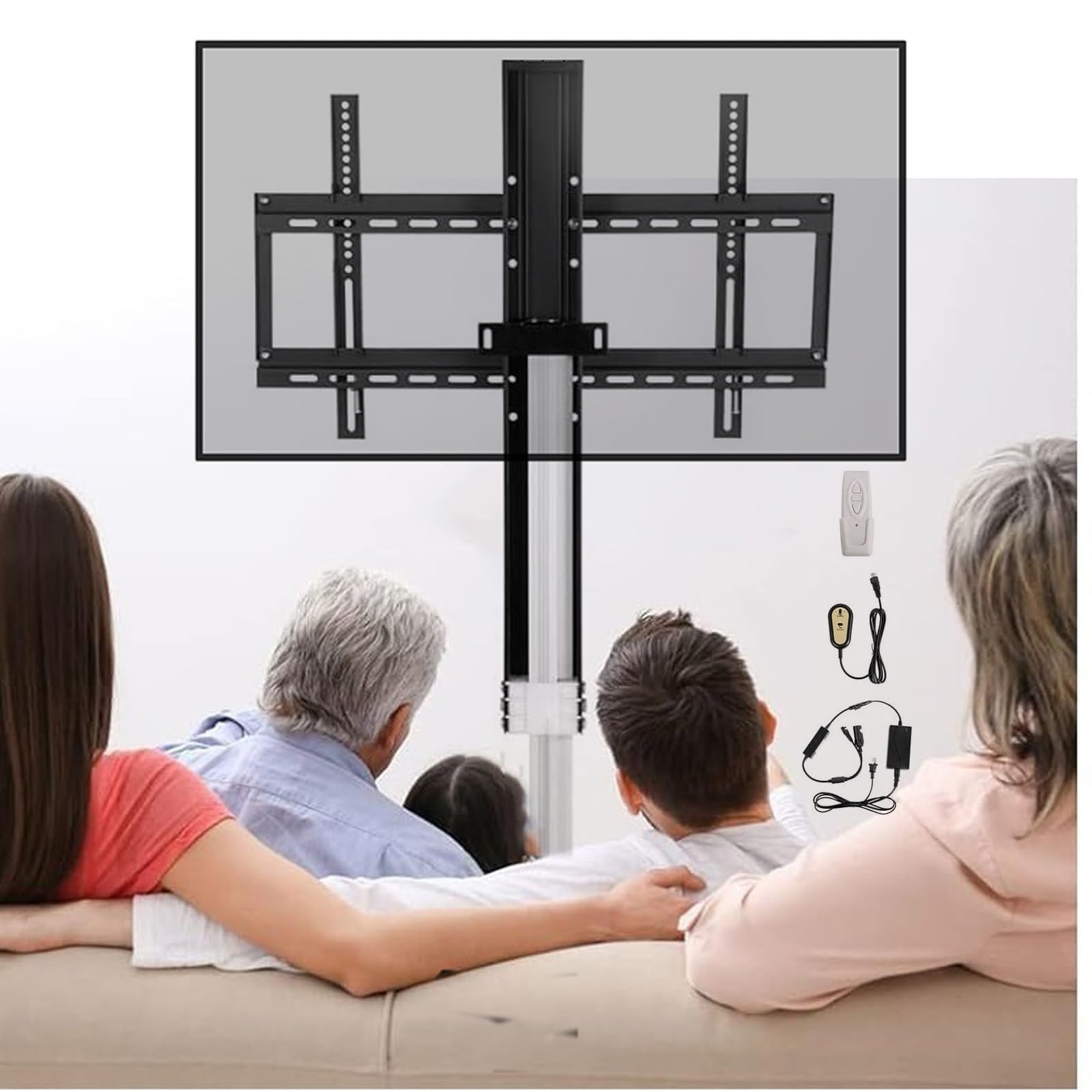 Support TV motorisé escamotable et support de sol pour meuble TV cadre