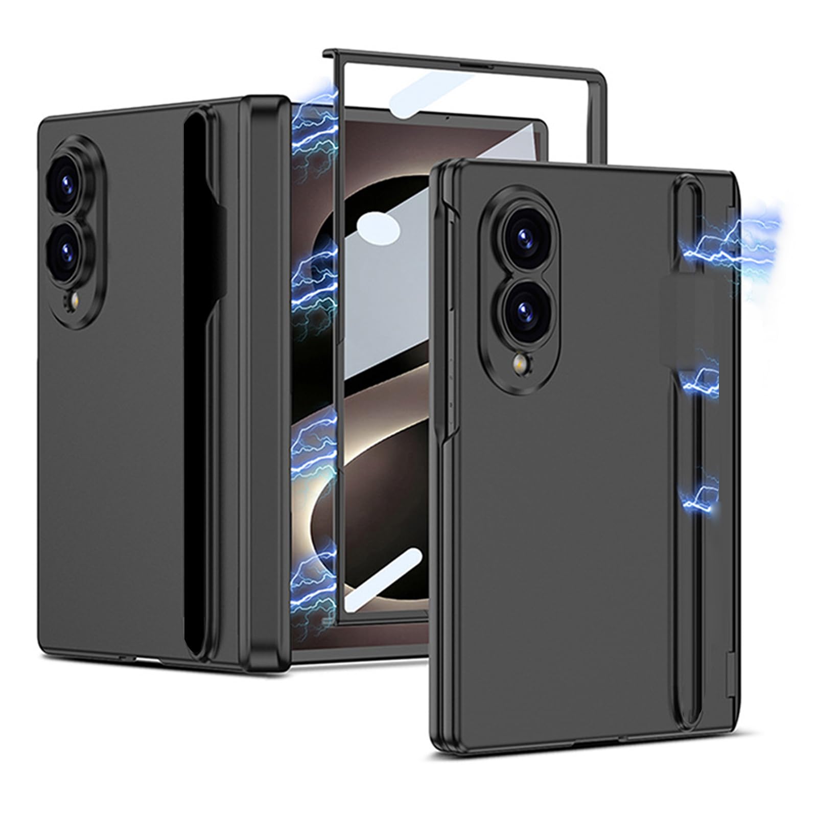 Custodia Sottile For Samsung Galaxy Z Fold 8, Custodia Protettiva Antiurto Con Cerniera Avvolgente For Schermo, Custodia Portapenne Con Retro Satinato(Black)