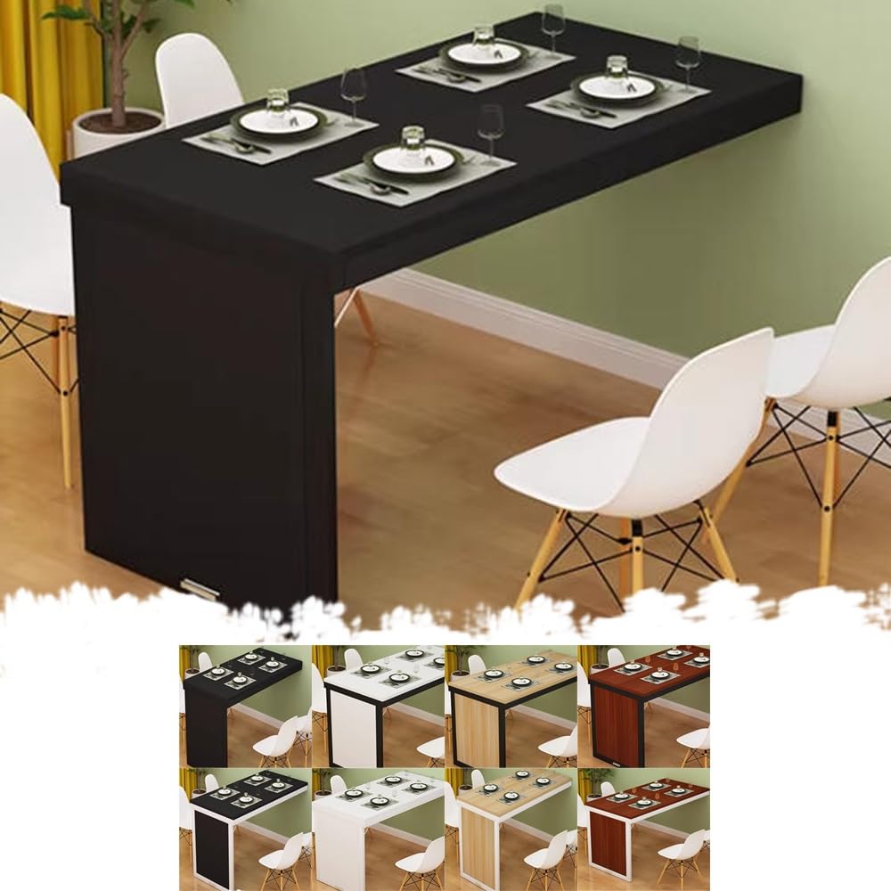 KLGFBDC Folding Wall-Mounted Table for Home Office & Kitchen Drop Leaf Space-Saving Desk Compact Black Table (47.2"x23.6") for Small Spaces