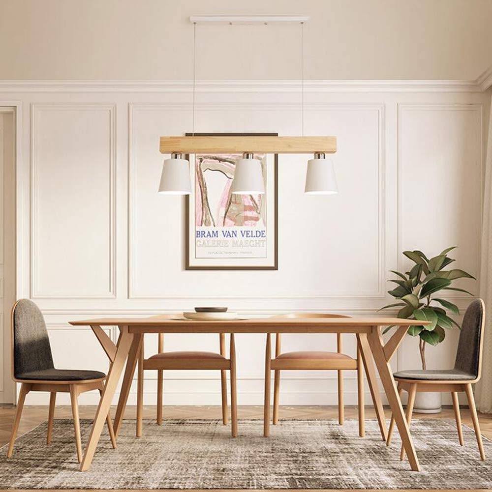 GBLY Lámpara colgante LED mesa de comedor madera 3 llamas blanco cálido | lámpara de mesa de comedor ajustable en altura para comedor sala de estar restaurante de oficina blanco, E27 iluminante incl.