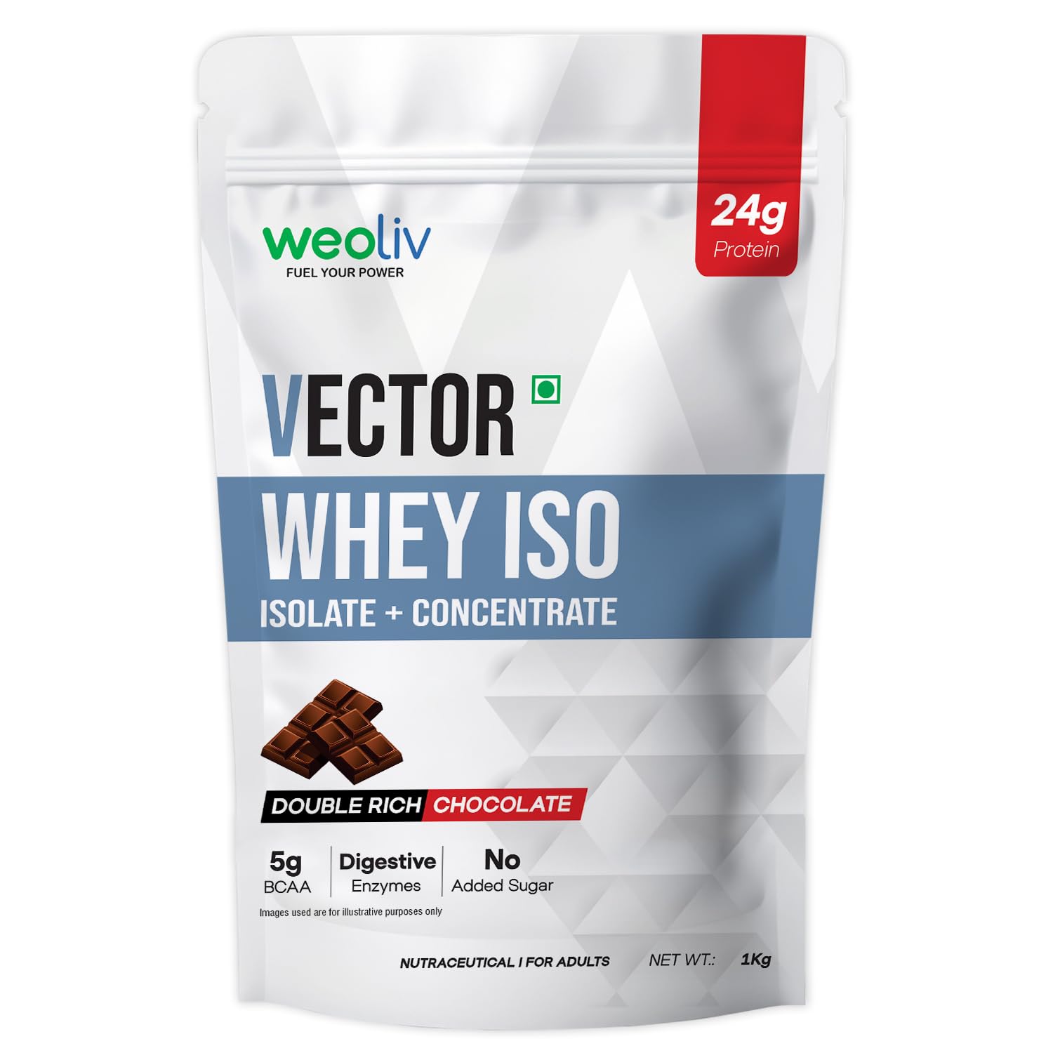 Vector Whey Protein Isolate & Concentrate 1kg Double Rich Chocolate | 24g Protein per Serving | NABL Lab Tested | Low Carb, Fast-Absorbing Whey Protein Powder with Digestive Enzymes for Muscle Growth & Recovery-image-49