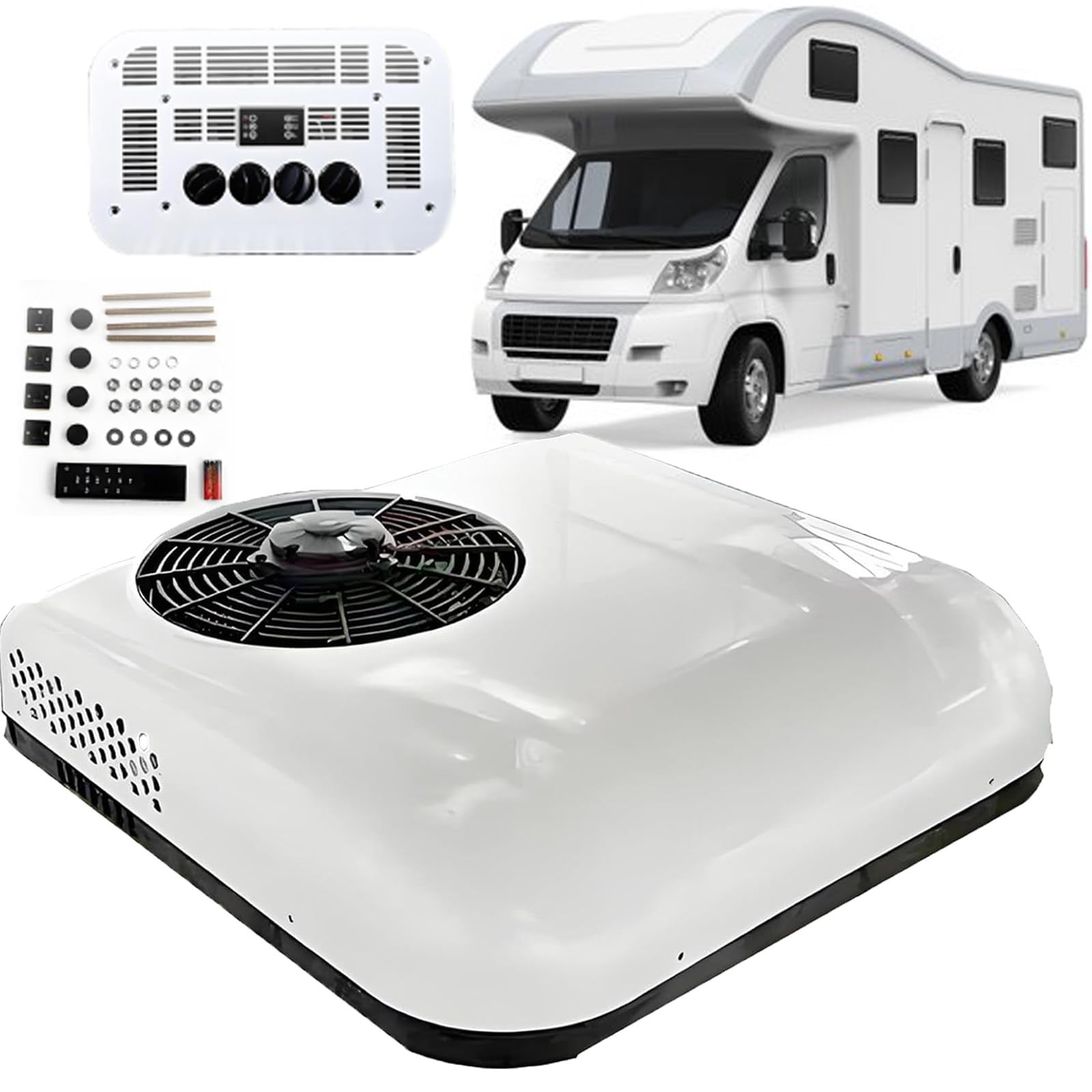 Atwynd Cooling RV Air Conditioner with Remote Control, Non-Ducted Camper Rooftop AC Unit Scroll Compressor, High-Efficien-cy Parking Air Conditioning, for Truck Caravans Bus 12V