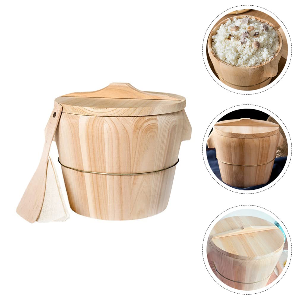Cabilock 1 Set Rice Steamer Rice Container Rice Organizer with Lid Food Bucket Storage Holder Wooden Bucket Rice Steamed Bucket with Lid Household Storage Container Practical Storage Bucket