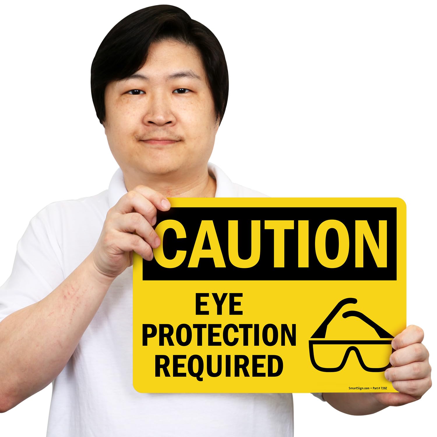 SmartSign Adhesive Vinyl OSHA Safety Sign, Legend "Caution: Eye Protection Required", 10" high x 14" wide, Black on Yellow — Amazon image 7
