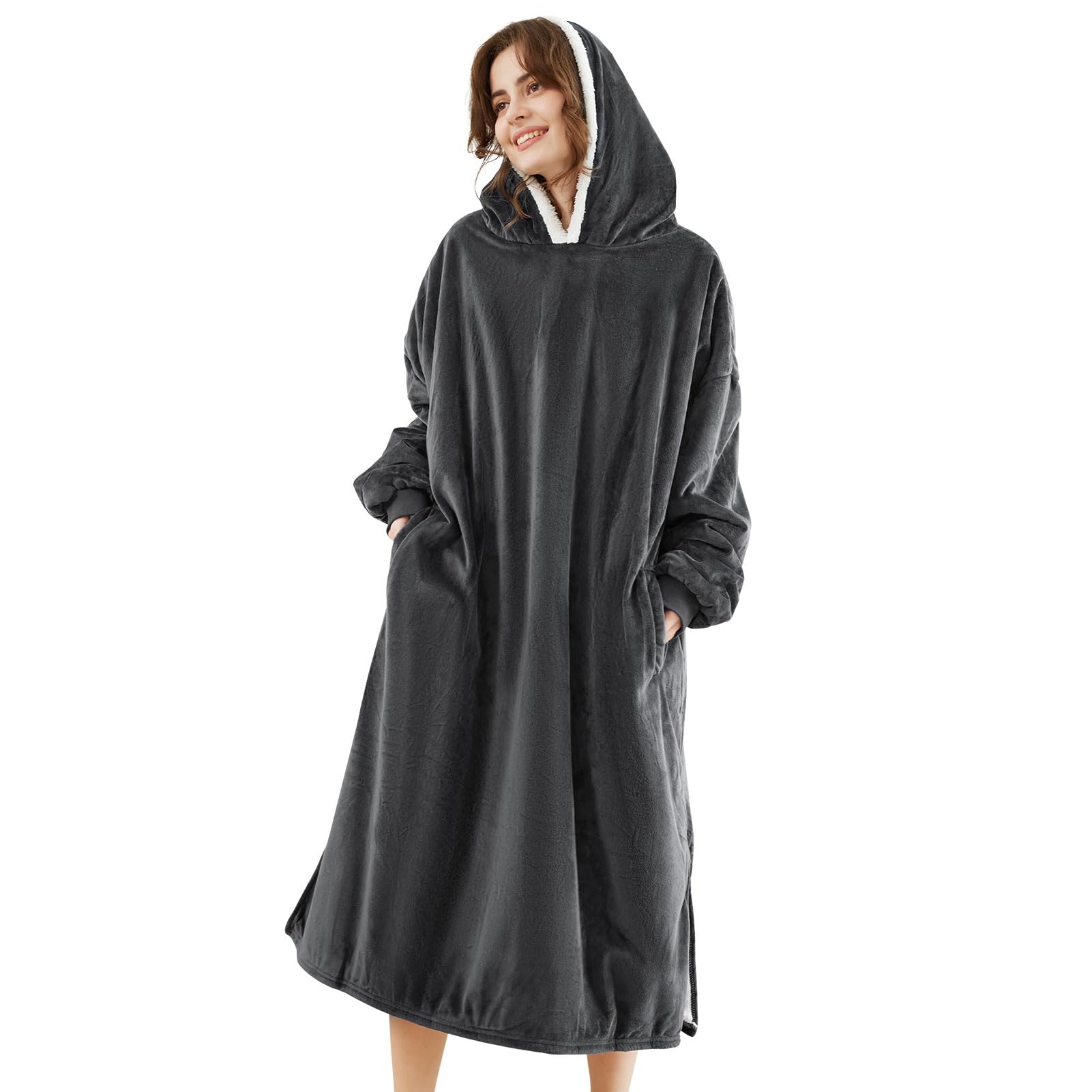 LetsFunny Blanket Hoodie,Oversized Wearable Sherpa Fleece Blanket Sweatshirt,Super Soft Warm Cozy with Giant Pocket,Gifts for Women Men Adults