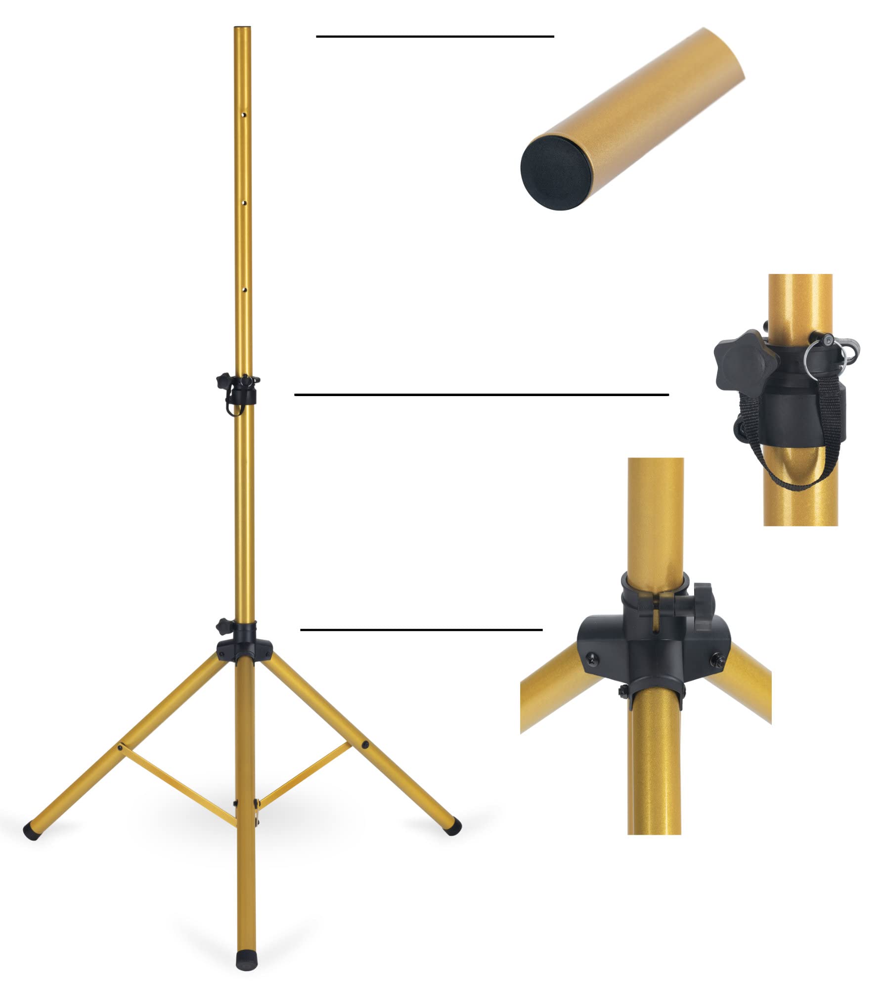 Pronomic SPS-1S GD statyw bokserski ze stali złoty zestaw - 2 statywy głośnikowe w kolorze złotym ze stabilną, bardzo szeroką konstrukcją trójnożną - wysokość 120-193 cm - na scenę, zespoły i DJ-ów -