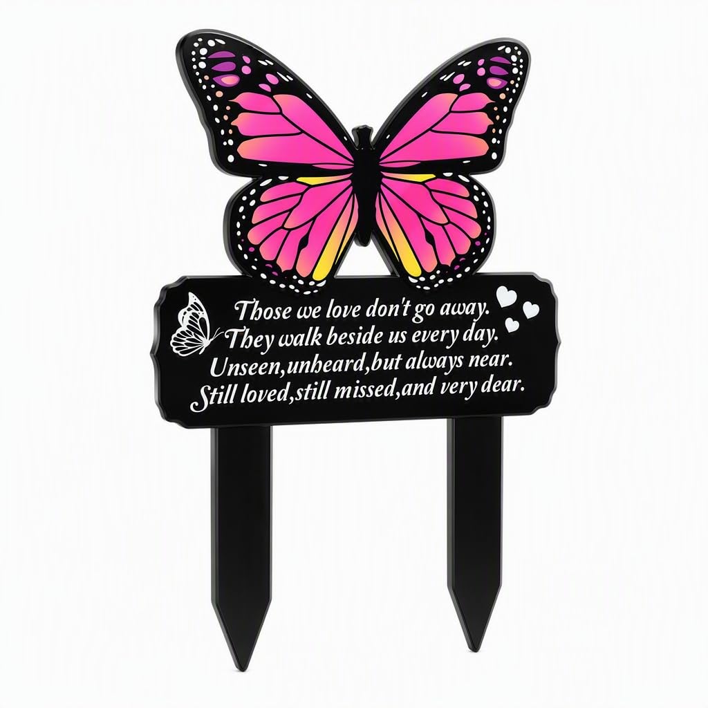 Vosali Butterfly Memorial Plaque Stake for Graves, Acrylic Grave Ornament