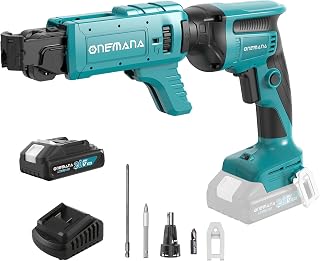 Brushless Drywall Screw Gun, Auto Feed Drywall Screwdriver Set, 20V Screw Gun Cordless with Length and Depth Adjustment, Drywall Gun with LED Light，Attachment