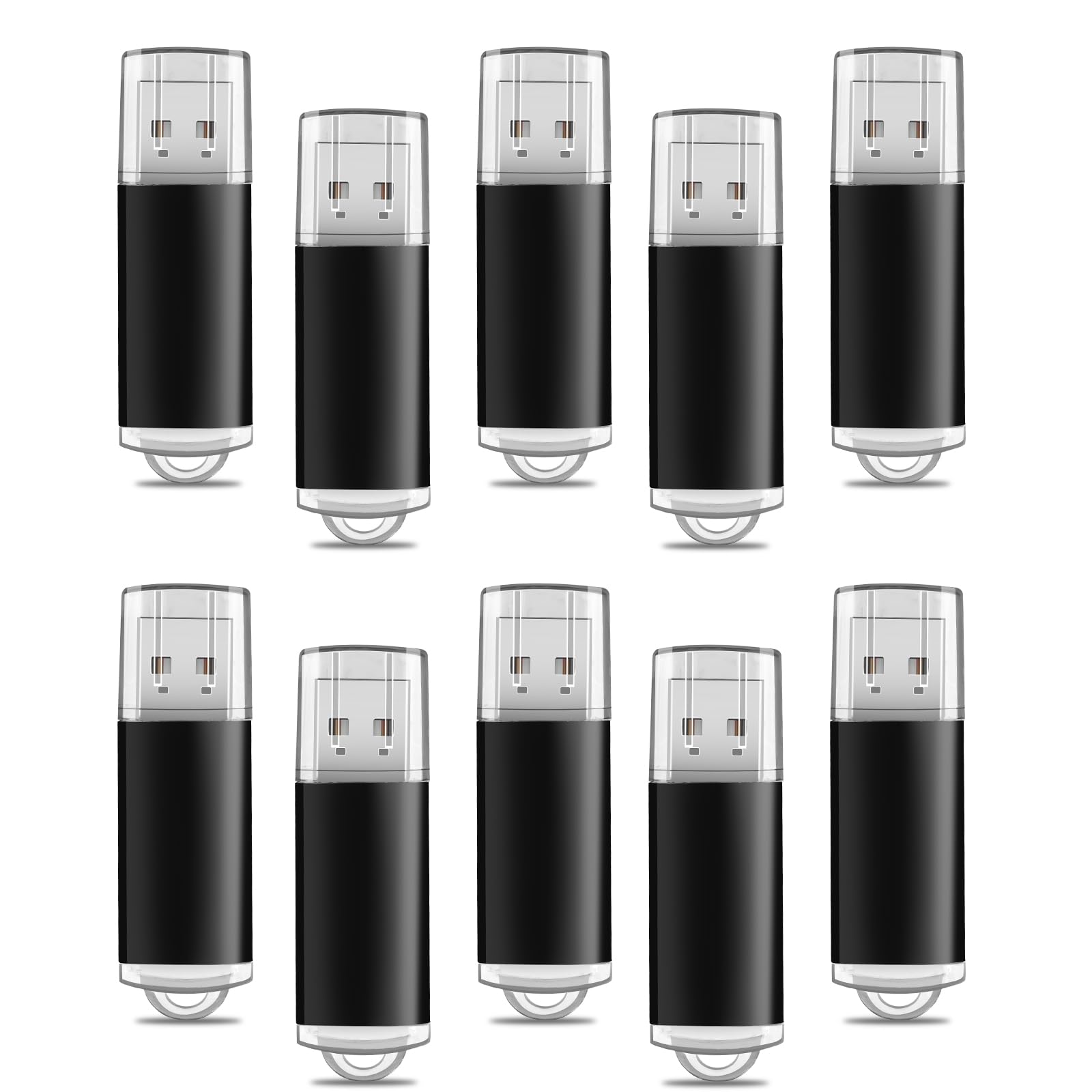 10-Pack 2GB Flash Drive, Plastic USB 2.0 Thumb Drive, USB Stick Pendrives(10Pack Plastic USB Black, 2GB)