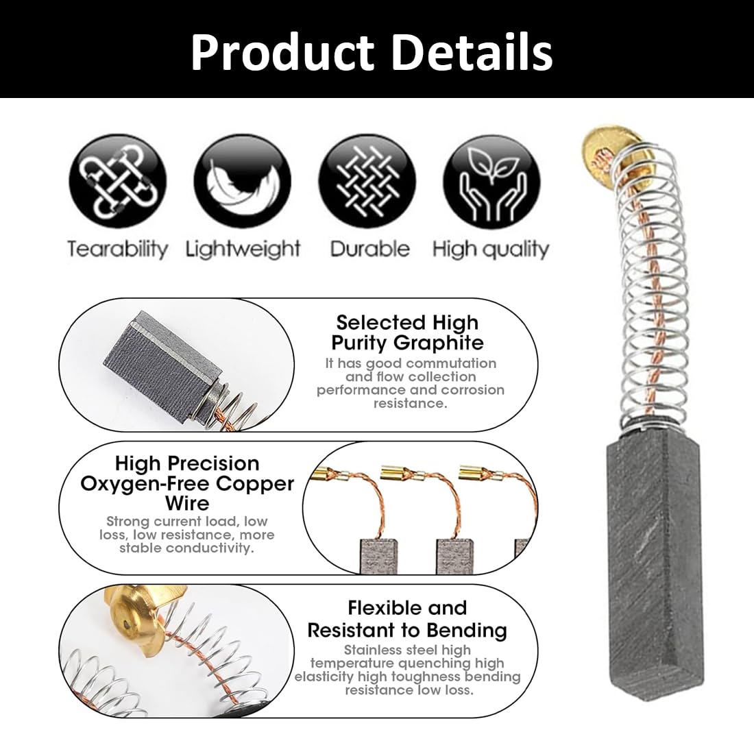 Spazzole di Carbone per Utensili Elettrici, per Riparazione, Sostituzione Parte, per Generico Motore Elettrico, carboncini Motore Elettrico, spazzole per Trapano (6 * 9 * 12mm)