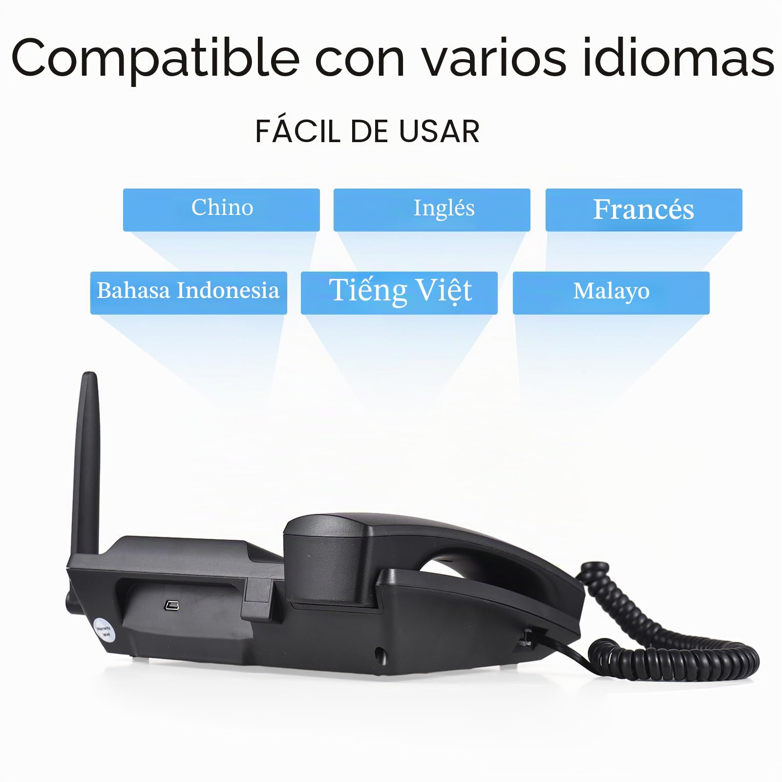 Teléfono fijo inalámbrico GSM 850/900/1800/1900MHz doble tarjeta SIM 2G con antena despertador y función de grabación SMS en 6 idiomas