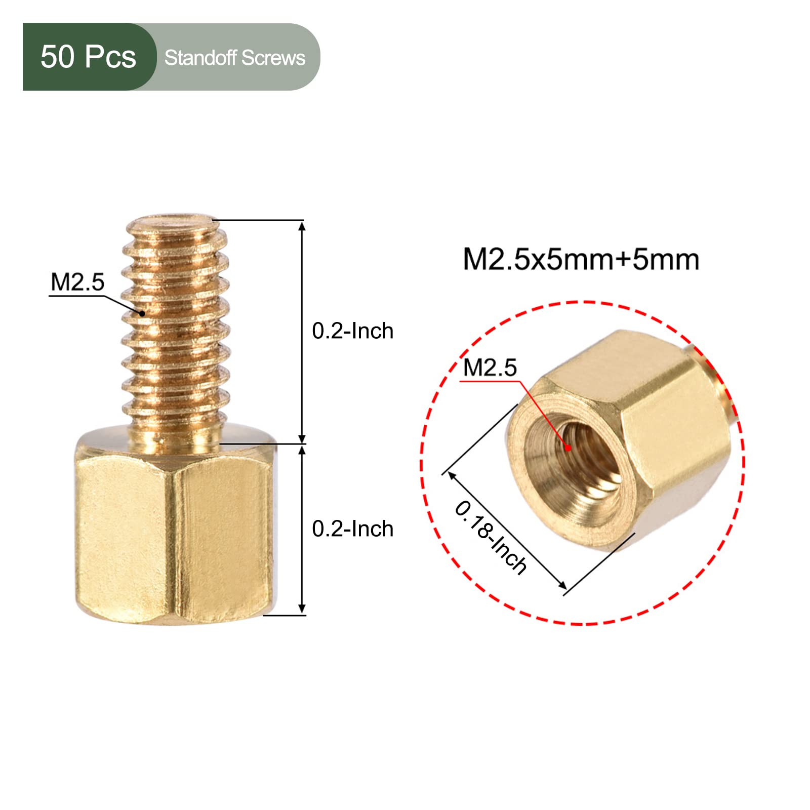 YOKIVE 50 Pcs M2.5 Standoff Screws, Brass Hex PCB Standoffs, Keep Height Consistent, Great for Motherboard (Gold Tone, 5mm+5mm) - Image 2