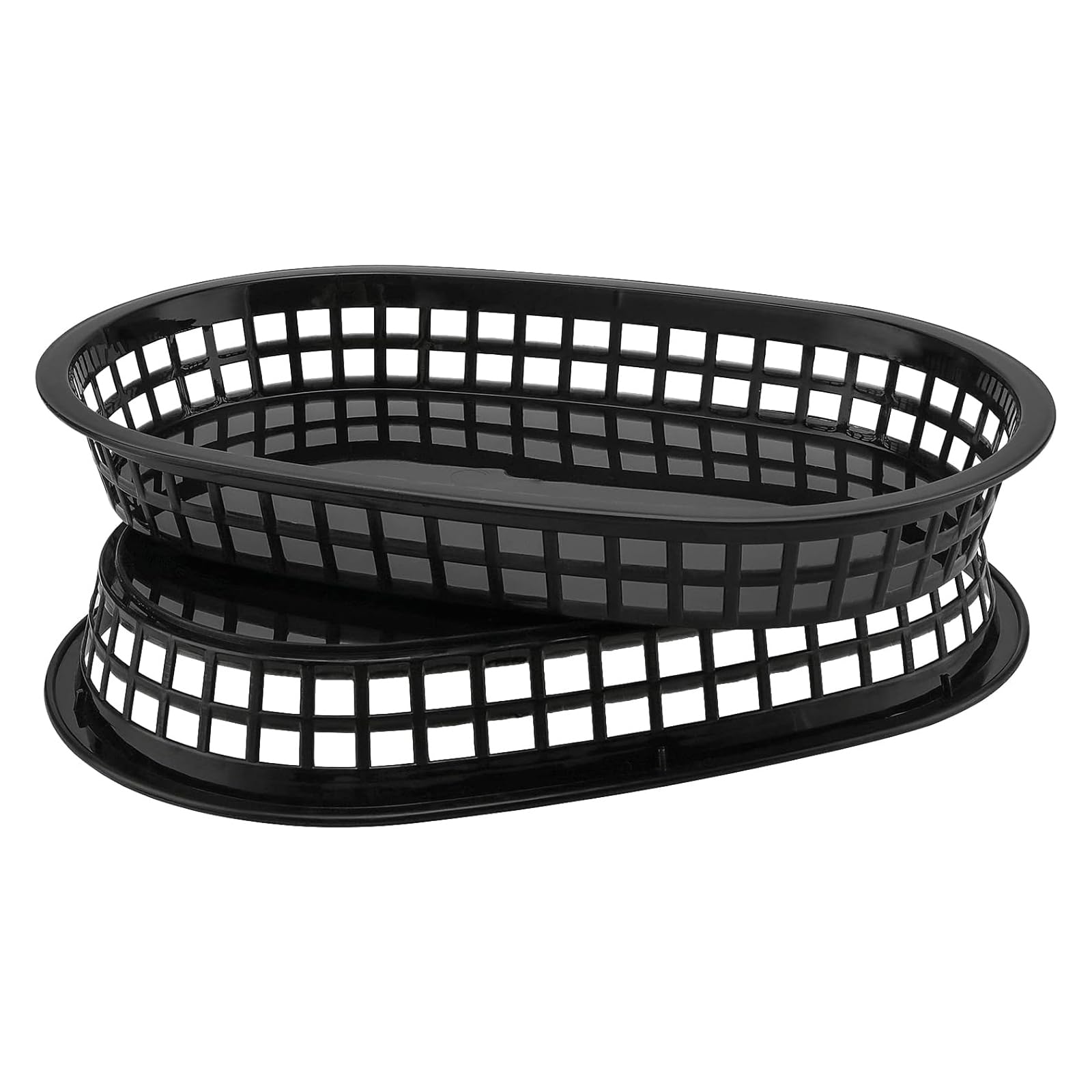 Lot de 50 Paniers de Restauration Rapide, Paniers de Rangement en Plastique ovale classique, Noir, 26,8 x 17,5 x 3,5 cm