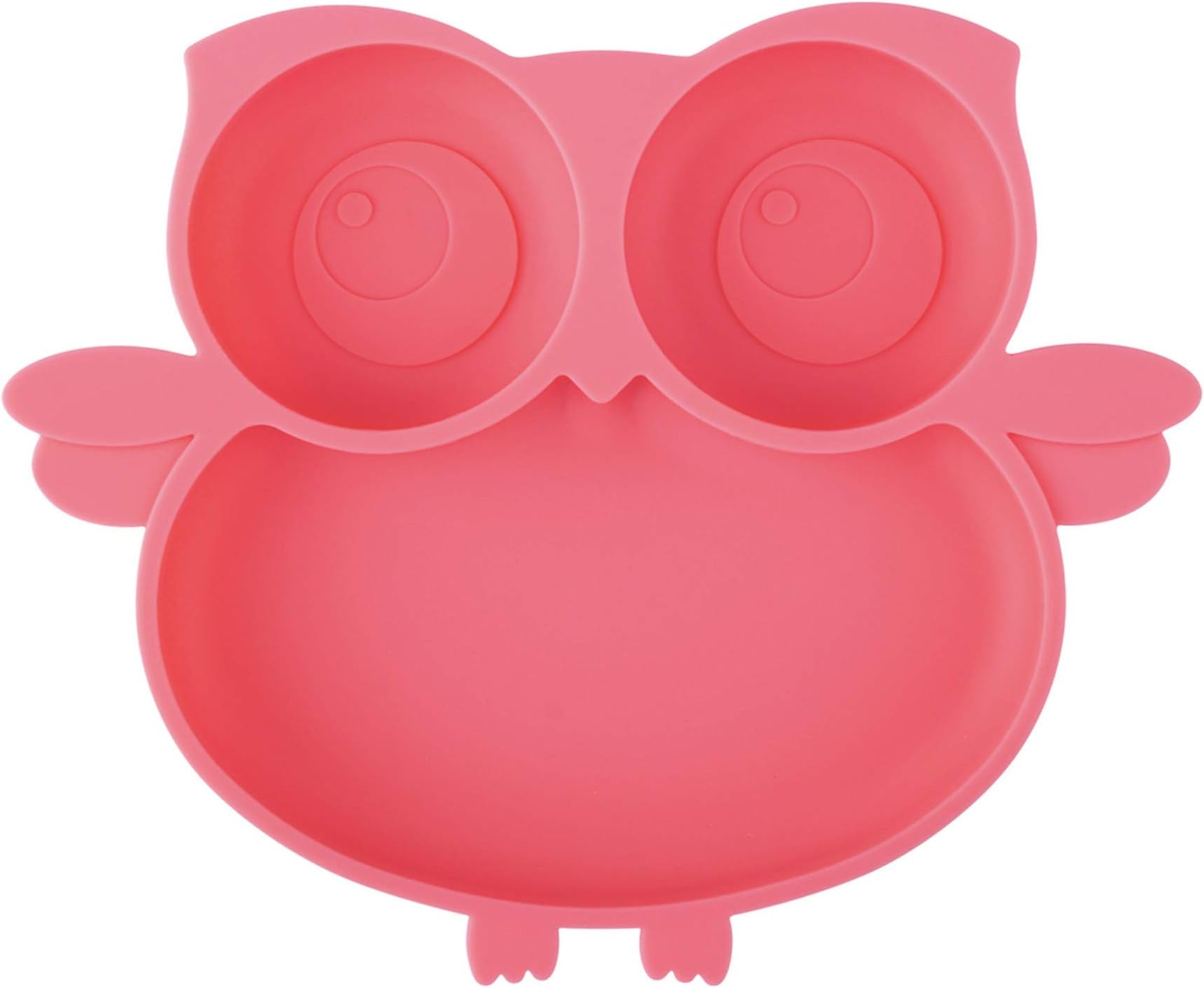 Kirecoo Owl Silicone Suction Plate - Self Feeding Training Storage Divided Plate, Baby Toddler Bowl and Dish, Fits for Most Hairchairs Trays, Microwave Dishwasher Safe (Pink)
