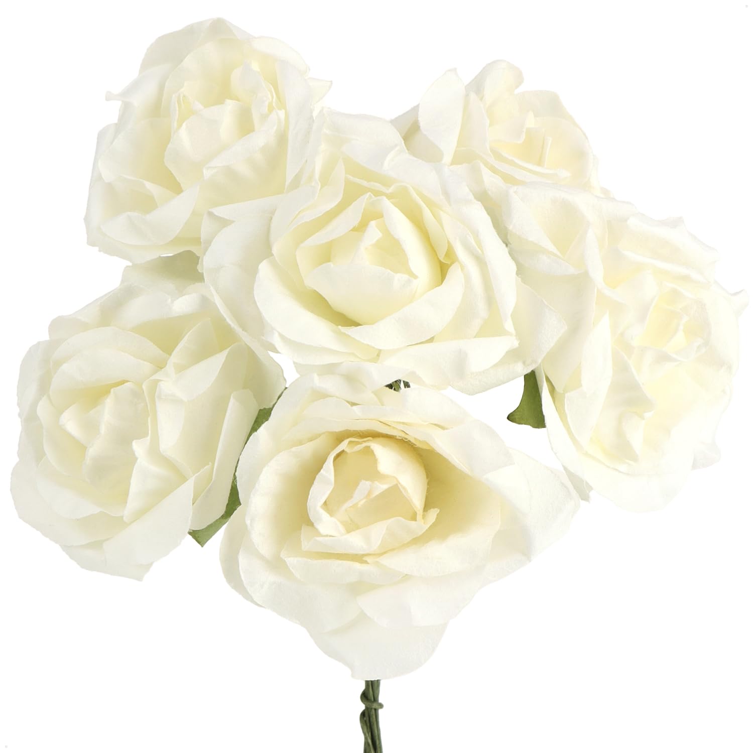 com-four® 300x Papierblumen, 50x Bouquetzweige Bündel mit je 6 Blüten | weiße Deko Blumen - Papier Rosen zum Basteln - für Kränze - Tischdeko - Hochzeit - Geschenkdeko