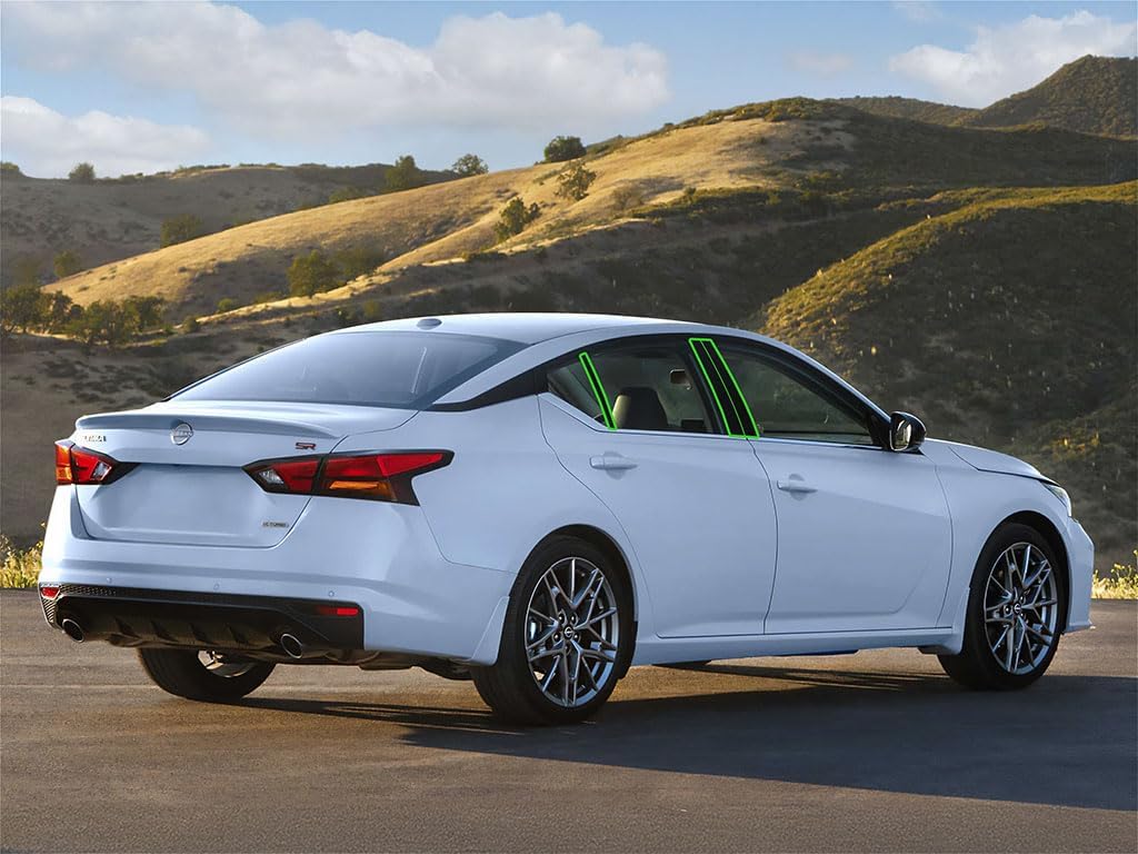 Rvinyl Pillar Post Pre Cut Window Trim Kits in Gloss Black Compatible with Nissan Altima 2019-2024 - Adhesive Backs