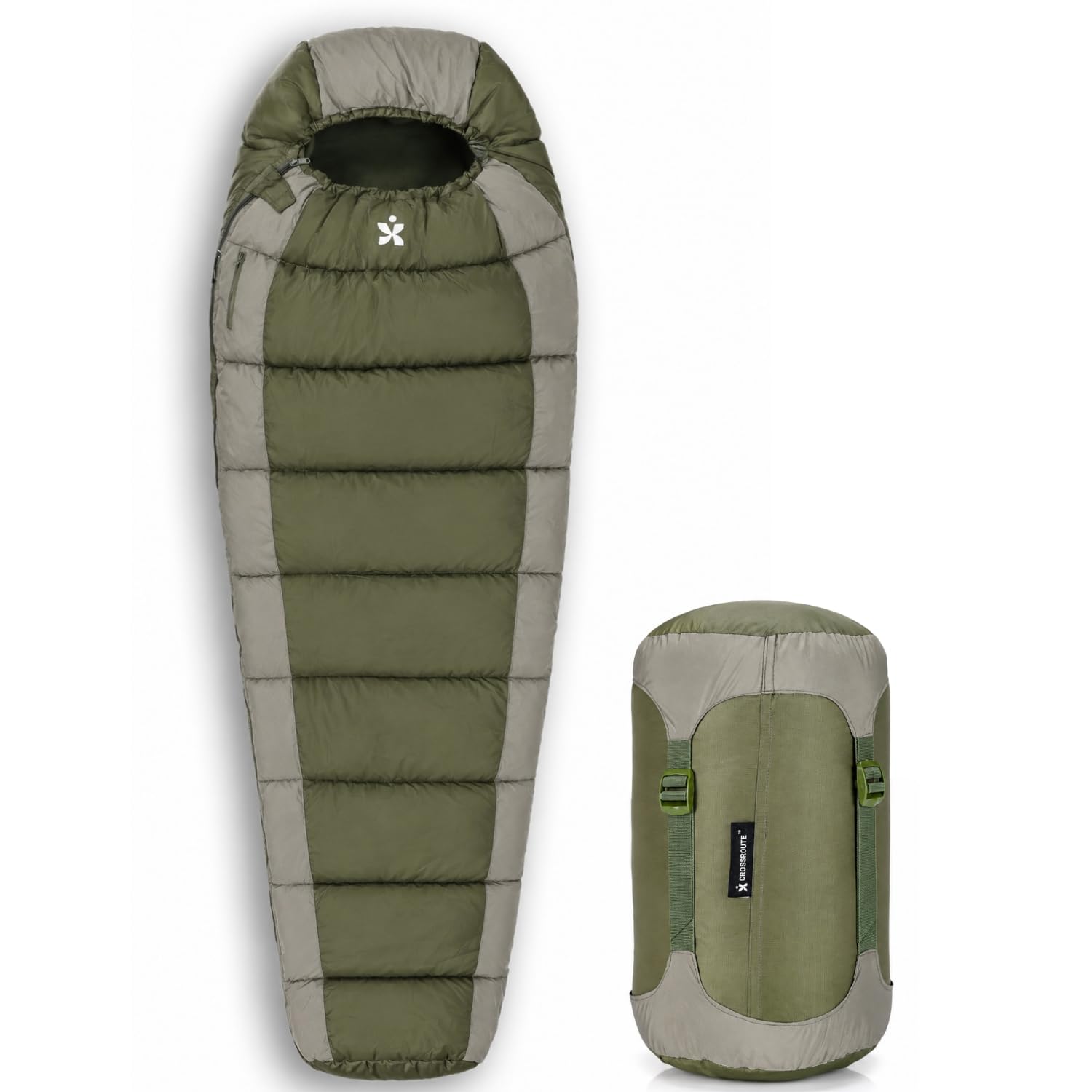 Crossroute Frost | Mummy Shape Winter Sleeping Bag for Adults with Detachable Polar Suede Fleece | -7°C to 0°C | All Season Bag for Trekking, Camping & Hiking (Muted Olive + Military Green)-image-30