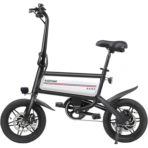 Gotrax Nano 14" Electric Bike, Max Range 25Miles(Pedal-Assist)&Max Speed 15.5Mph, 350W Folding E-Bike with Removable Battery, Adjustable Seat & Dual Mudguards, Commuter Electric Bicycle for Adults