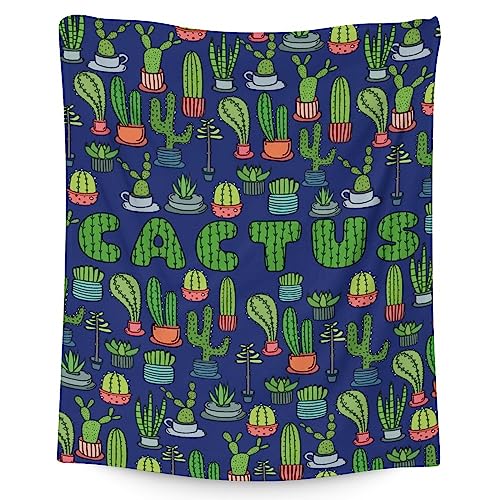 Cactus Throw Blanket - Soft, Fuzzy & Warm - 30x40 Inches Small Blankets for Lap, Crib - Dark Blue Aesthetic Throws Gift for Cactus Lovers