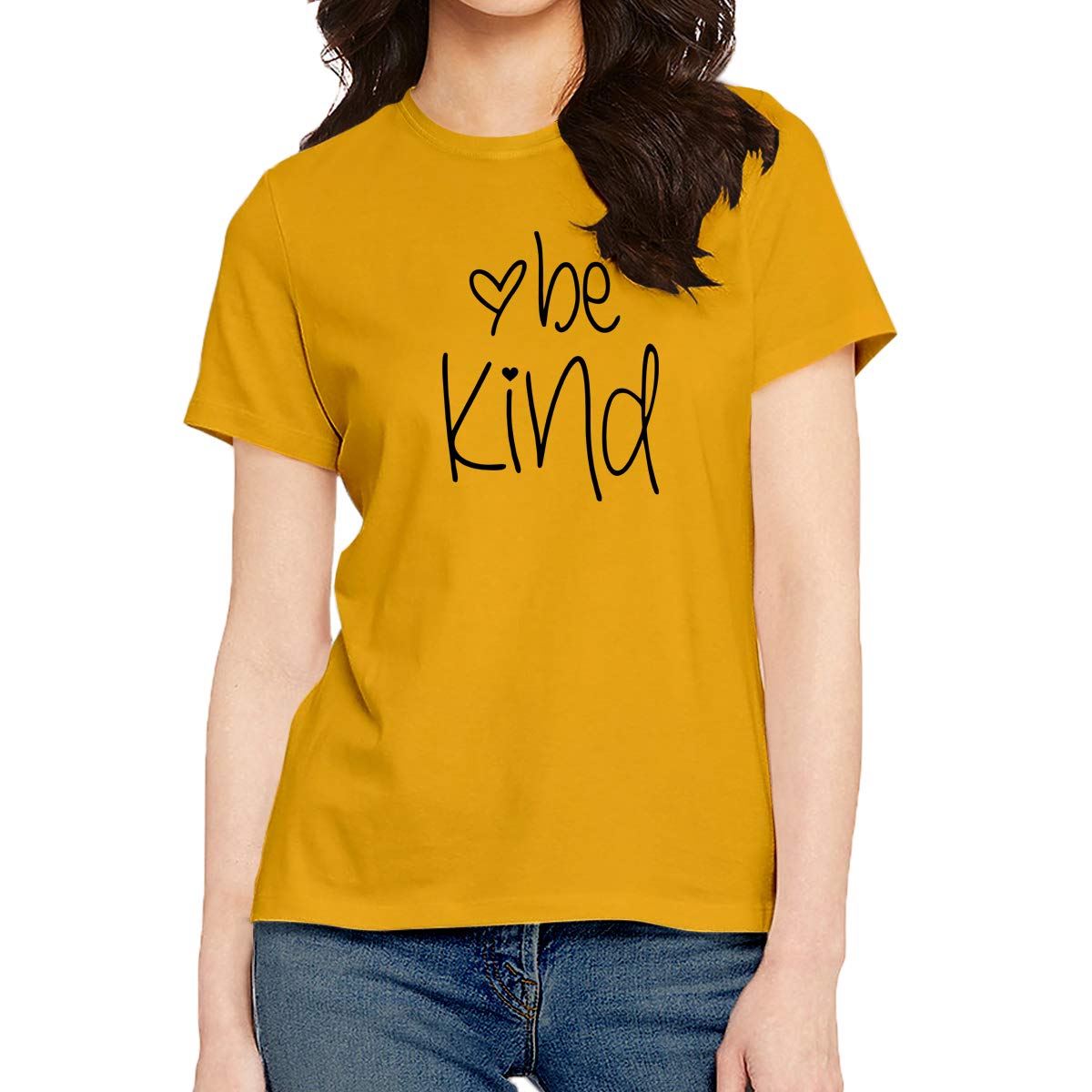 oplu Women's Regular Fit Be Kind Text Cotton Graphic Printed Round Neck Half Sleeves Multicolour T Shirt. Text, Trending, Pootlu, Stylish Tshirts-picture-20