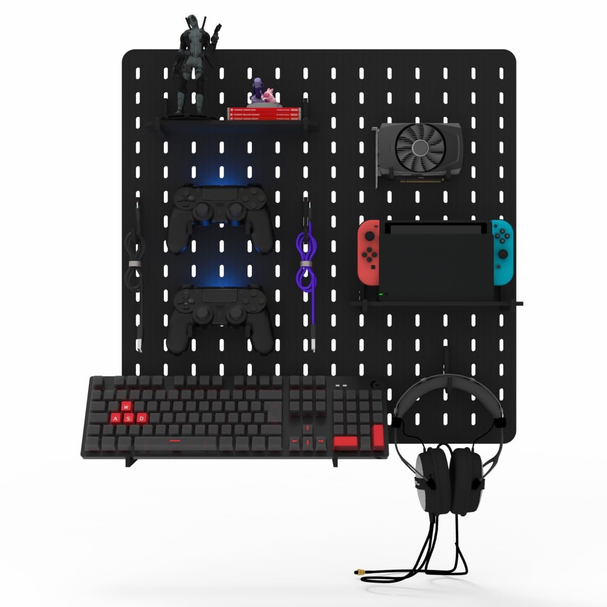 Painel Organizador Pegboard Gamer Setup Home Office Preto 59x59cm