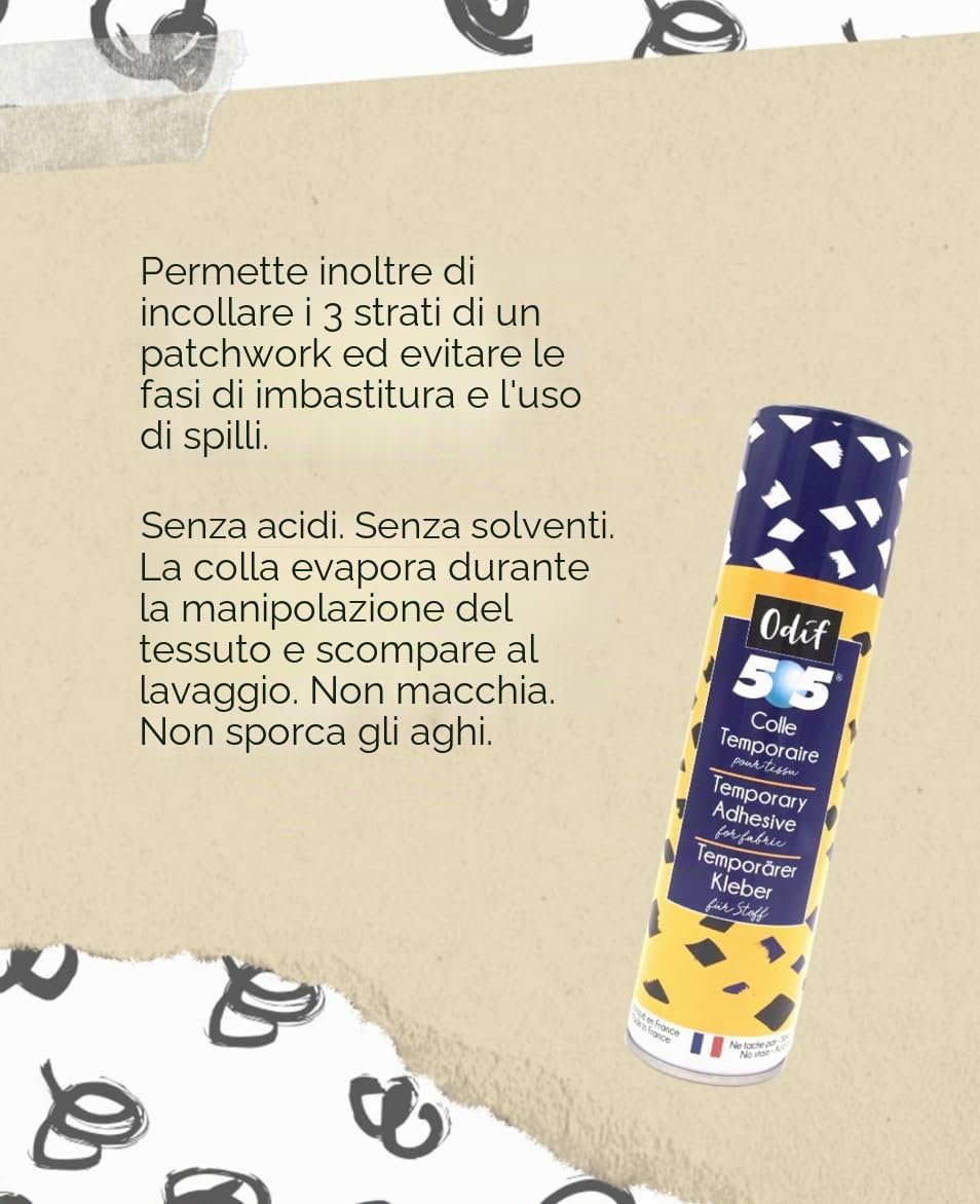 Odif – Colla temporanea per tessuto 505 spray ideale per patchwork, ricamo e cucito, senza acido, ECO PASSPORT OEKO-TEX certificato - Made in France, 2 x 250 ml