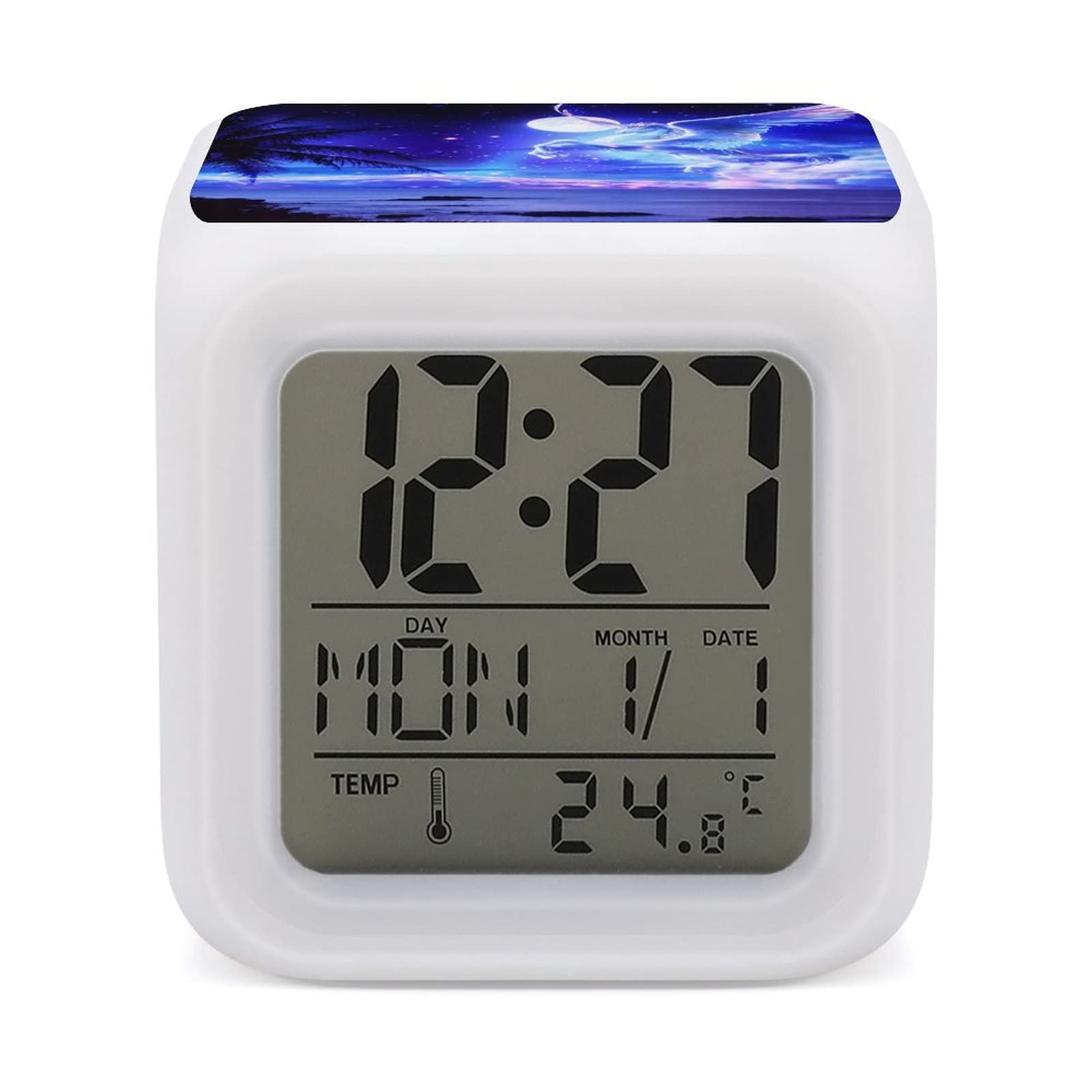 Comics Pegasus Digital Alarm Wake Up Light Sunrise Alarm Clock Night Glowing Cube Display Time Date Temperature