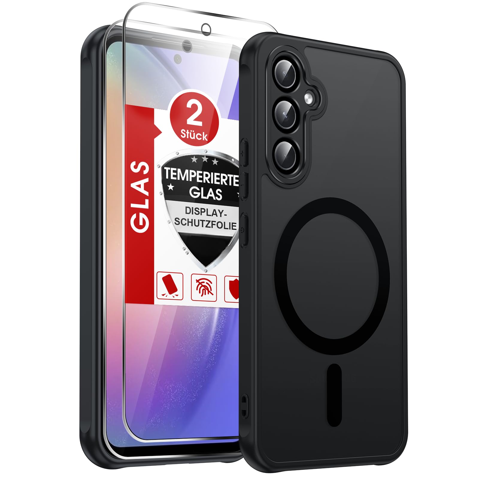 LeYi für Samsung Galaxy A54 5G Hülle für Magsafe mit 2X Panzerglas-Schwarz