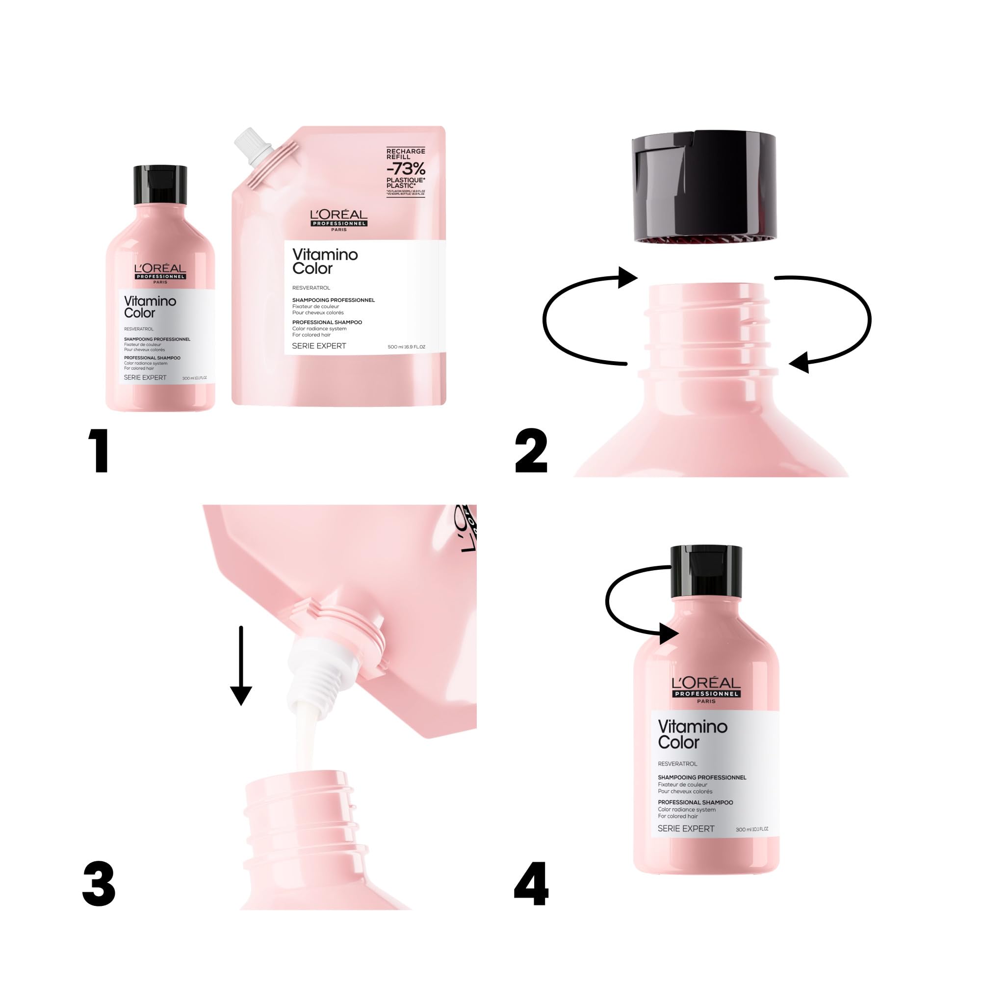 L’Oréal Professionnel Vitamino Color Shampoo Refill pack 500ml, Colour Protection and Shinier Stronger Hair, For Coloured Hair - Image 4