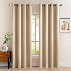 MIULEE Room Darkening Curtains Thermal Insulated Drapes Solid Window Treatment Set Grommet Top Light Blocking Blackout Curtain for Living Room/Bedroom 2 Panels 52 x 80 inch Beige