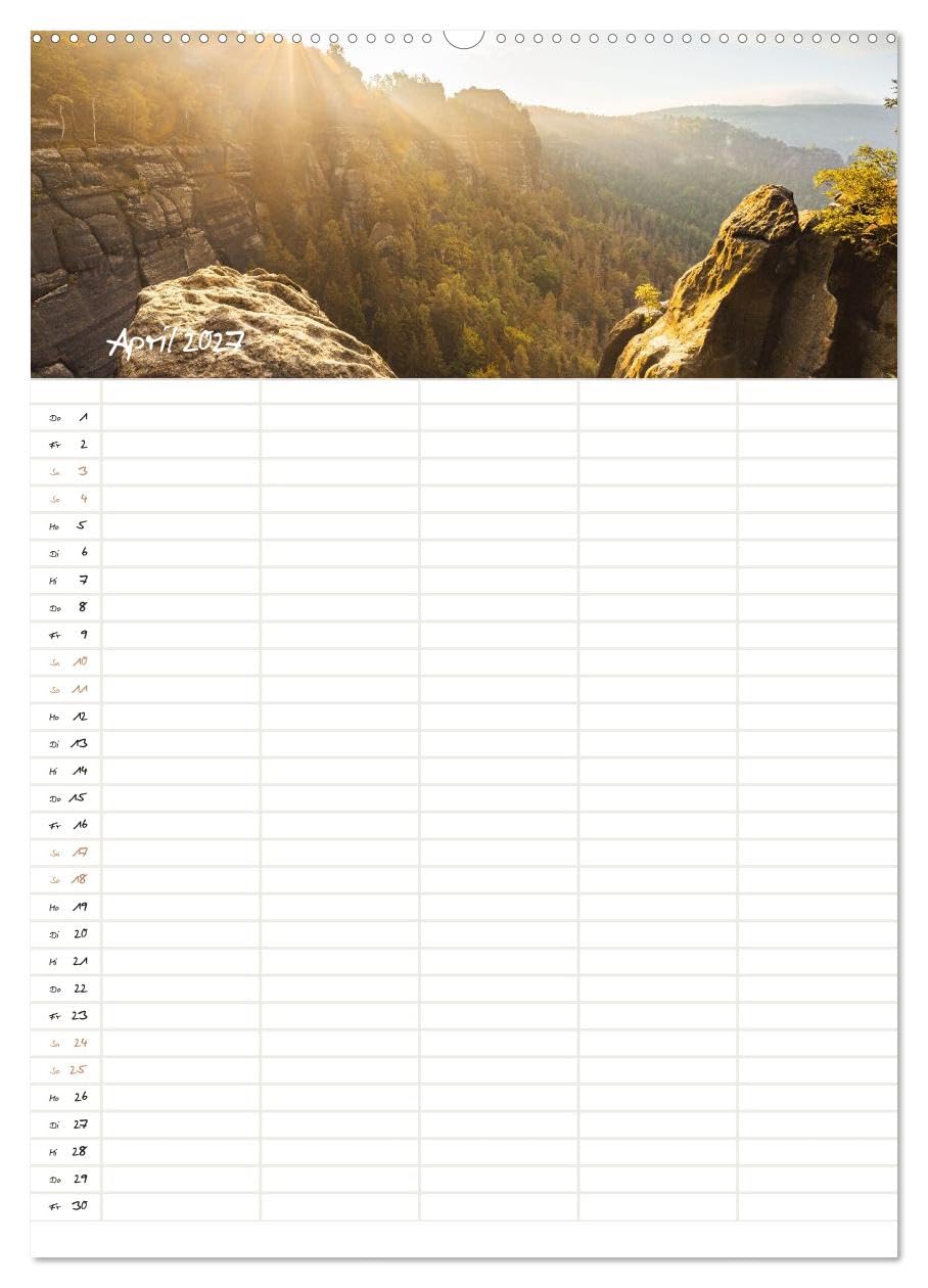 Familienkalender - Sächsische und Böhmische Schweiz (hochwertiger Premium Wandkalender 2027 DIN A2 hoch), Kunstdruck in Hochglanz: Entdecke das Elbsandsteingebirge mit Ortsangaben (CALVENDO Natur)