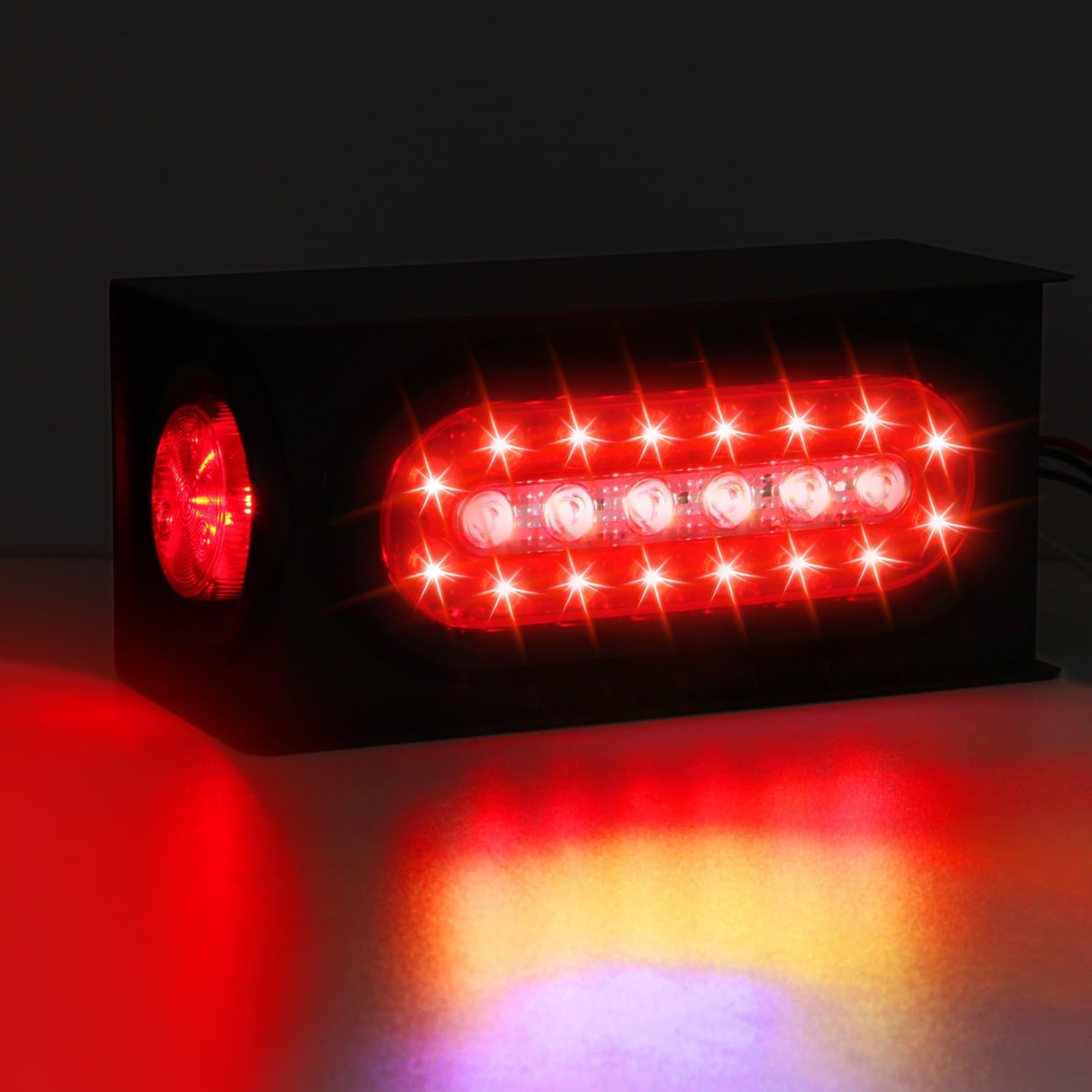 2Pcs Steel Boxes w/Trailer Tail Light Kit, Oval & 2" Round Red Side Marker Lights w/Grommets & Wire Pigtails