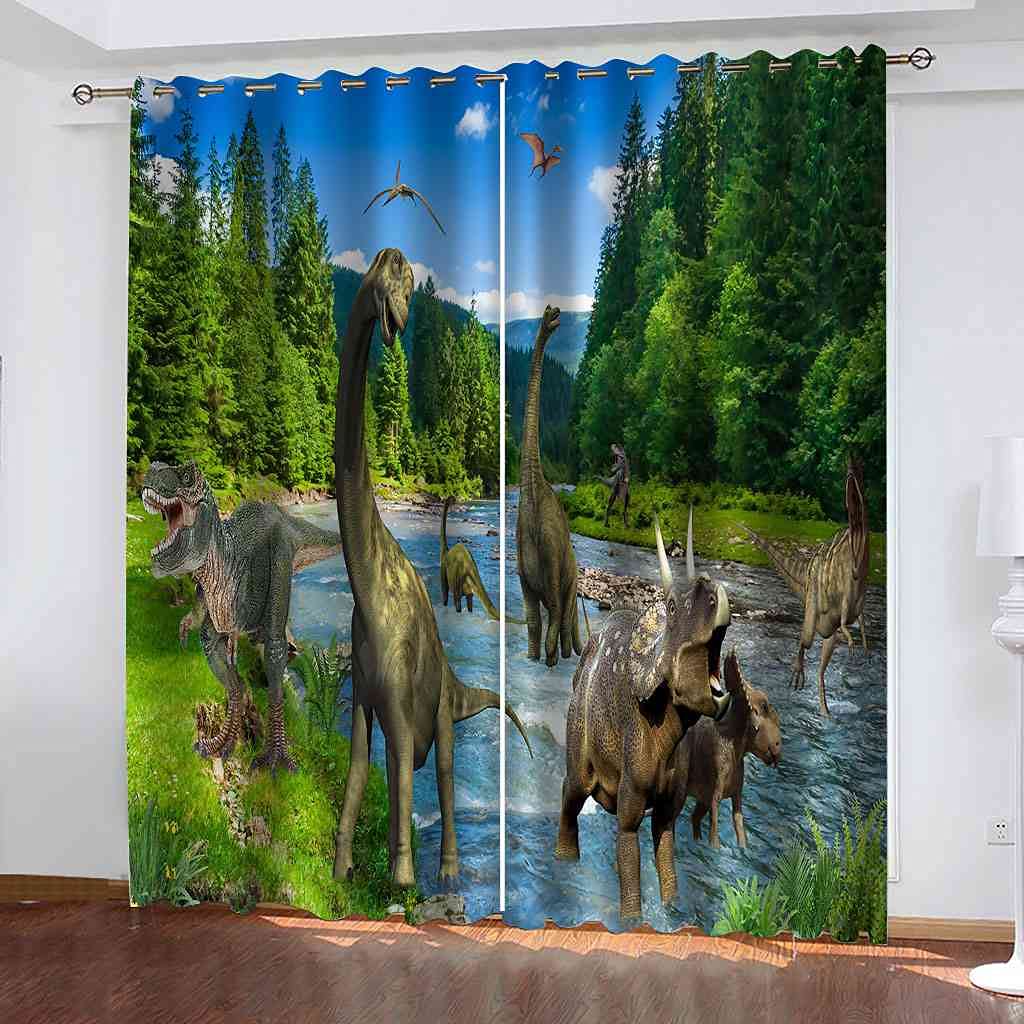 Rideaux occultants d'enfant 3D dinosaure rideaux à oeillets thermique et phonique vert