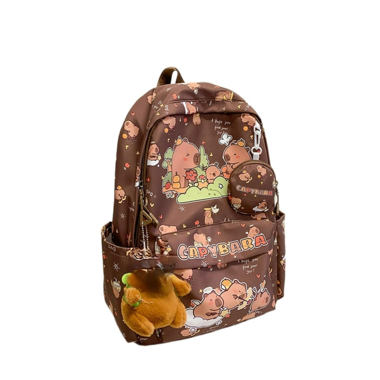 BlingKicks Capybara Fashionable Print Large Capacity Backpack with Pins, Accessories and Coin Purse for Adults Ita Bag (Brown)
