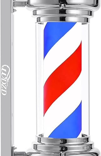 Miniatura 4 de WDZD Luz de poste de peluquería de 27 pulgadas, letrero abierto giratorio plateado, montaje en pared, ahorra energía