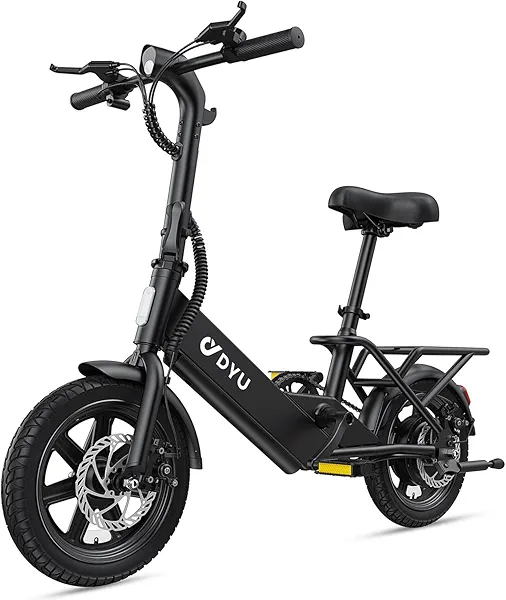 DYU Electric Bike for Adults Teens, Folding Electric Bicycle,Commuter City E-Bike with 350W Motor and 36V 7.8Ah Battery,3 Levels Assist, Dual Disc Brakes 14 Inch