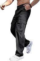 Comdecevis Men's Cargo Sweatpants Baggy Straight Leg with Large Flap Pockets Hiking Sports Pants
