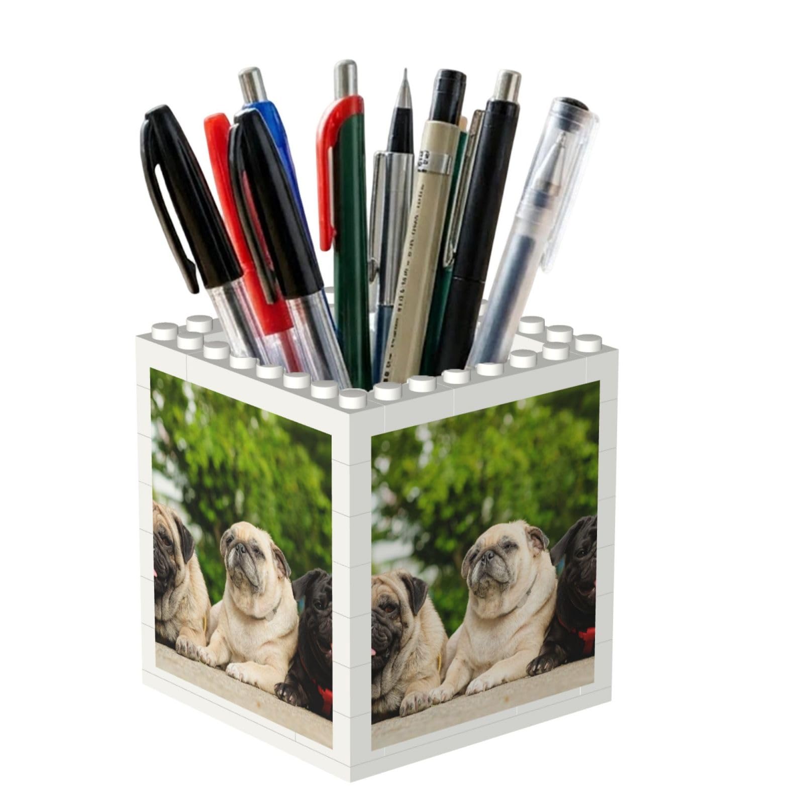 Poadnly Pug Friendship Bokeh Dogs Pets Friends Pug, Pen Pot Pencil Holder for Office Home School, Compact Desk Organiser for Office Stationery
