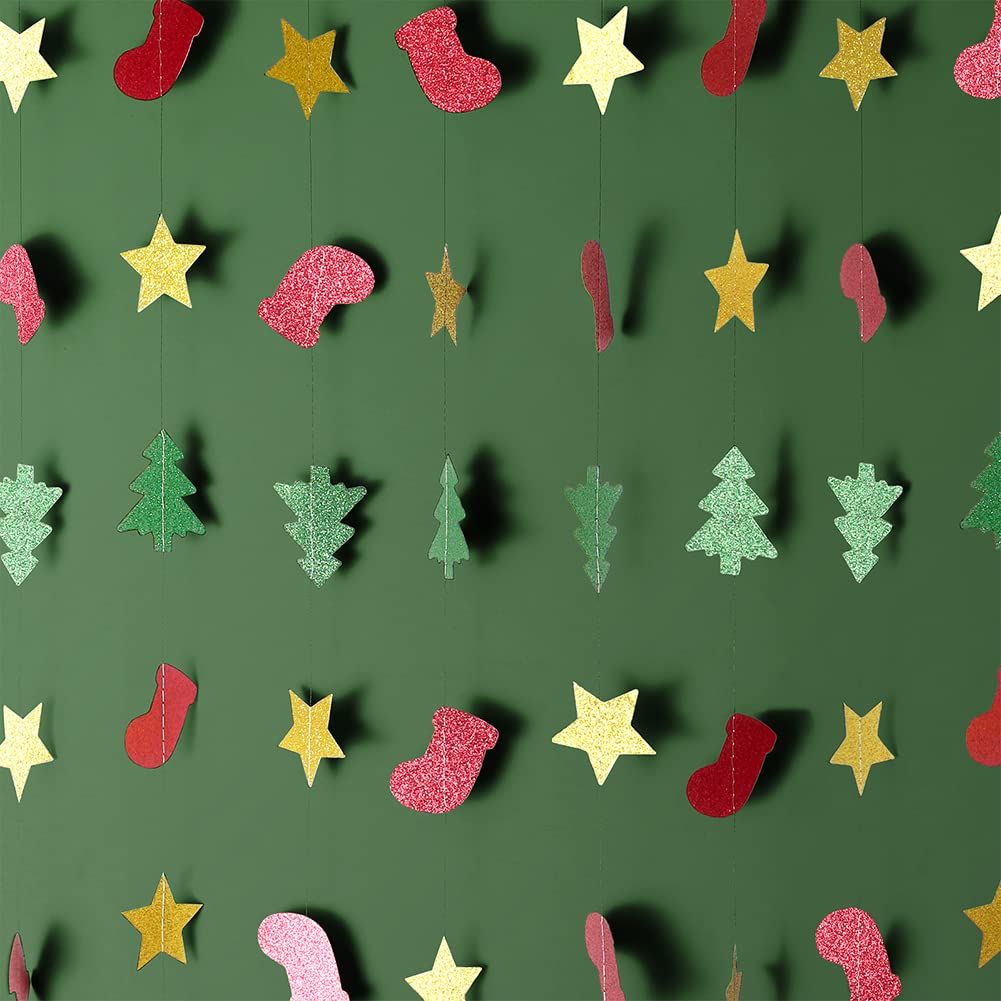 Christmas Decorations Red Sock Green Tree Gold Star Paper Garland Xmas Decorations Green Red Decorations Red Green and Gold Christmas Party Decorations Banner Garland Streamer Xmas Party Decorations