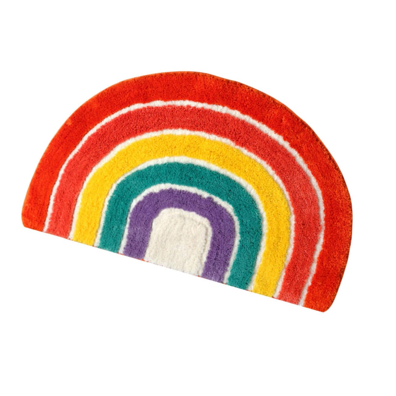 OUNONA Skid Bathroom Rug Round Boys and Girls Carpet Washable Rainbow Bath Mat Comfortable Home Rug