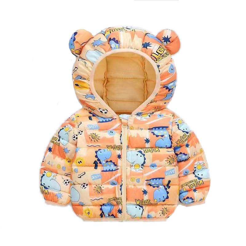 Image of Bold N Elegant Kid's Standard Length Polyester Winter Dinosaur Bomber Jacket Hoodie Puffer Quilted Jacket Coat for Baby Boys and Girls