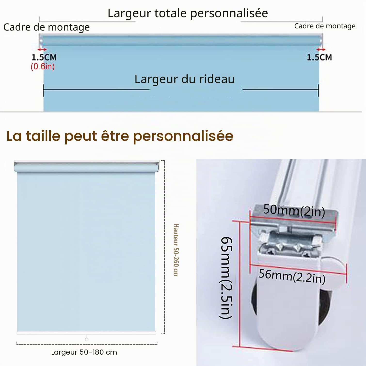 Store Enrouleur Occultant sans Fil,Stores Enrouleurs à Ressort à Montée Automatique,Imperméables,Protection UV,Rideau Polyester,Ombre 60%,pour Maison,Personnalisé (W90xH100cm(36x39in))