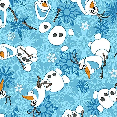Fat Quarter Disney Frozen Olaf The Snowman Blue Flannel Cotton Quilting Fabric